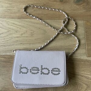 Bebe chain link clutch purse light pink
